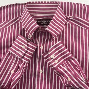 Franceschini Roma Pink White Stripe Dress Shirt 15.5‎ Made in Italy Cotton